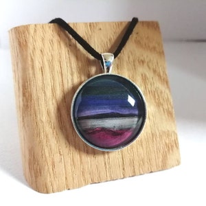 Last light glass pendant | isle of Harris | scottish jewellry | ailleagan art | printed necklace | Scottish seascape | Miriam Emerton