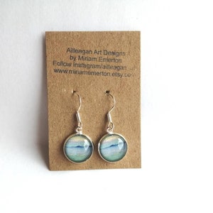 Blue and gold earrings | island of Mull | printed earrings | drop hook, lever back and stud style earrings available | scottish seascape art