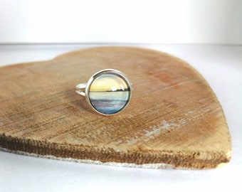 Iona ring | custom order glass print ring | landscape jewellery | ring | Ailleagan Art | Miriam Emerton | Scottish art | printed jewellry |