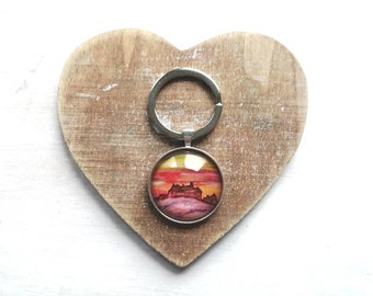Edinburgh Skyline printed keyring | Edinburgh Castle |  handmade keychain | landscape Artist | Miriam Emerton | Scottish jewellery