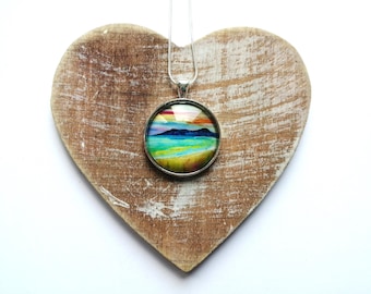 Calgary bay sunset | Mull necklace | printed pendant | Treshnish | Scottish Islands jewellery | Scottish artist | Ailleagan Art |
