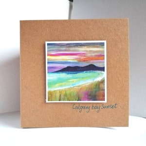 Kaart van de baaizonsondergang van Calgary | eiland Mull | handgemaakte kaart |Schots zeegezicht | Ailleagan-kunst | Miriam Emerton | Schotse kunstenaar | ecokaart