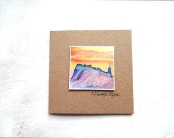 Edinburgh castle card | Edinburgh skyline card | handmade cards | Scottish cards | landscape artist | Miriam Emerton | Ailleagan Art