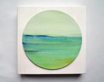 Island green seascape | original painting | Scottish landscape art | small painting | Miriam Emerton | Ailleagan Art