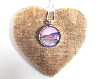Isle of Arran glass pendant | Kildonan Bay | silver necklace | Scottish seascape | purple pendant | ailleagan art | Miriam Emerton | artist