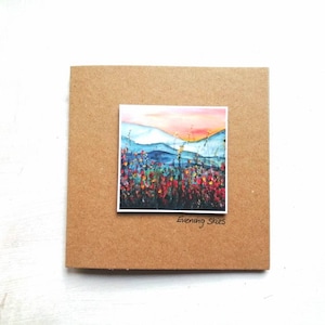 Avondluchtenkaart | Eco-handgemaakte kaarten | abstracte kunst | Schotse landschapskunst | zeegezichten | Ailleagan-kunst | Miriam Emerton
