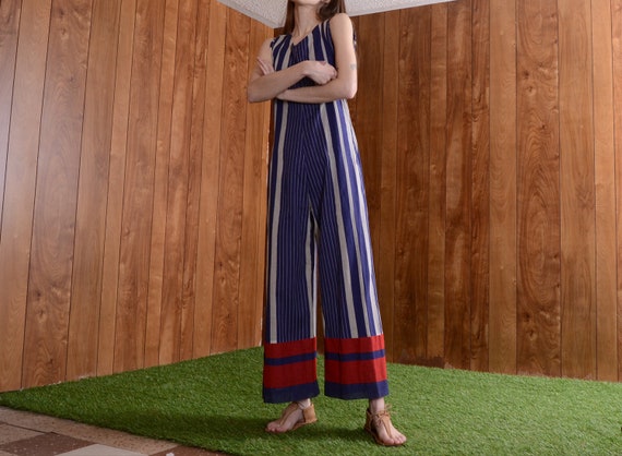 striped 60s jumpsuit