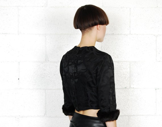 cropped 50s blouse with fur cuffs