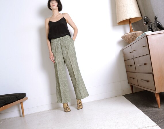 flared 70s moss green trousers xl - image 3