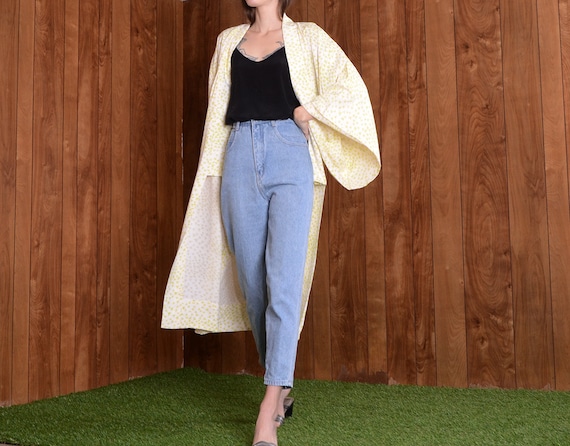 lime green crane bird print kimono