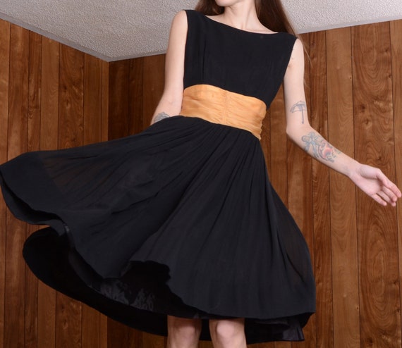 gold silk 50s party dress