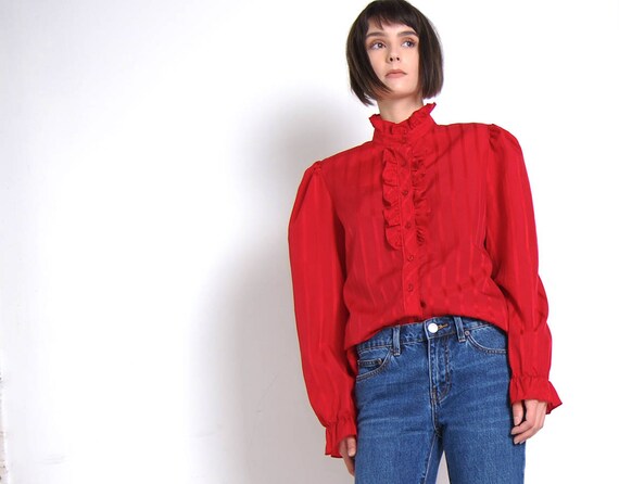 red ruffle 80s blouse