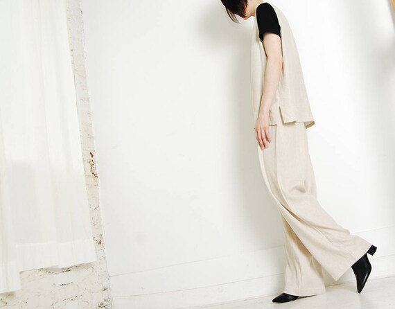 minimalist linen oatmeal pant suit