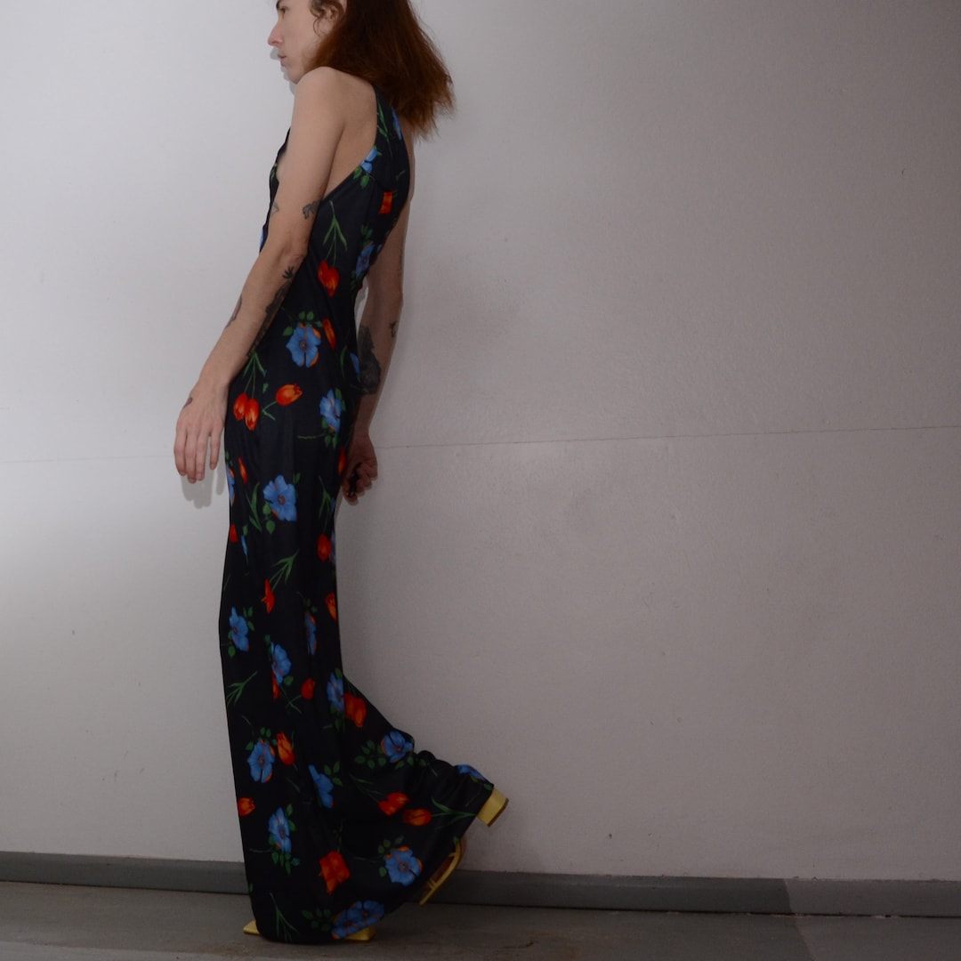 70s one shoulder dress 70s Beaded One Shoulder Gown