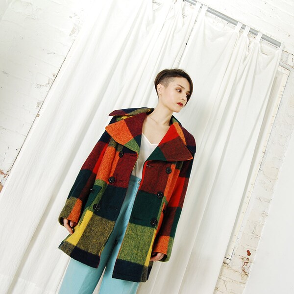 autumnal plaid wool peacoat