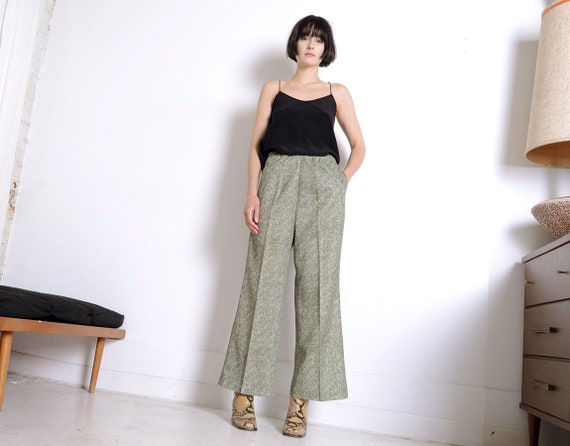 flared 70s moss green trousers xl - image 2
