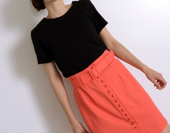 peach button-up 80s skirt