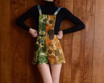 patchwork key print 60s romper