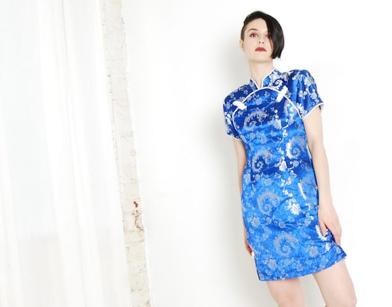 royal blue 90s cheongsam dress
