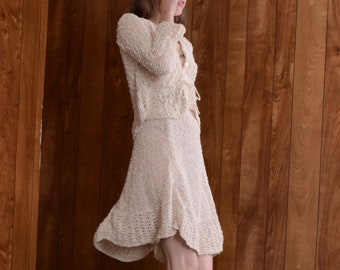 knit 70s cream skirt set