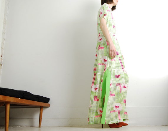 asian 60s maxi dress l