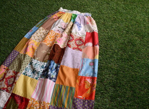 bird print 70s patchwork skirt