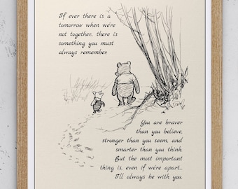 If ever there is a tomorrow when we&#39;re not together... Winnie the Pooh  Quote Print Vintage Poster Nursery A.A.Milne 1036