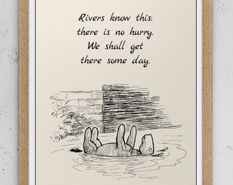 Pooh Quote Rivers Winnie the Pooh Difficult Days Vintage Book Page Inspirational Wall Art ...