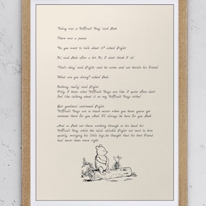Hoy fue un día difícil, dijo Pooh.... ¿Quieres hablar de eso? preguntó Piglet... Winnie the Pooh Quote Print 8x10 Vintage Poster 1021