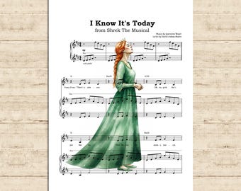 Shrek Poster Fiona Musical Print I Know It's Today Music Sheet Art Print Kids Room Wall Decor Printable Download
