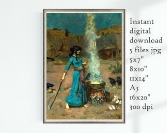 The Magic Circle Print Witch Poster Witches Wall Art Vintage Oil Painting Poster Instant Digital Download