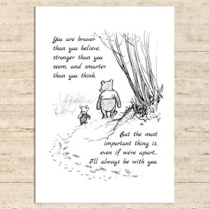 Eres más valiente de lo que crees, más fuerte de lo que pareces y más inteligente... Winnie the Pooh Cita Cartel Regalo Impresión Guardería Bebé Decoración Descargar