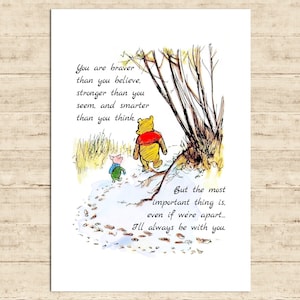 You are braver than you believe, stronger than you seem, and smarter... Winnie the Pooh Quote Color Printable Nursery Baby Decor Download