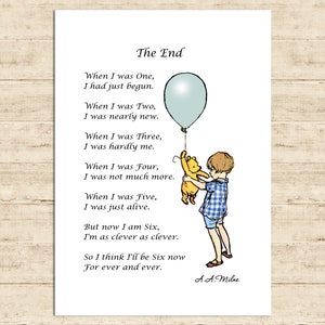 The End Poems When I was One, I had just begun. When I was... Winnie the Pooh Quote Poster Printable Art Wall Decor Download
