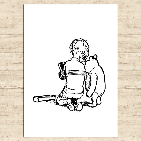 Winnie the Pooh and Christopher Robin Poster Classic Vintage Printable Nursery Print Gift Baby Room Art Wall Decor Instant Digital Download