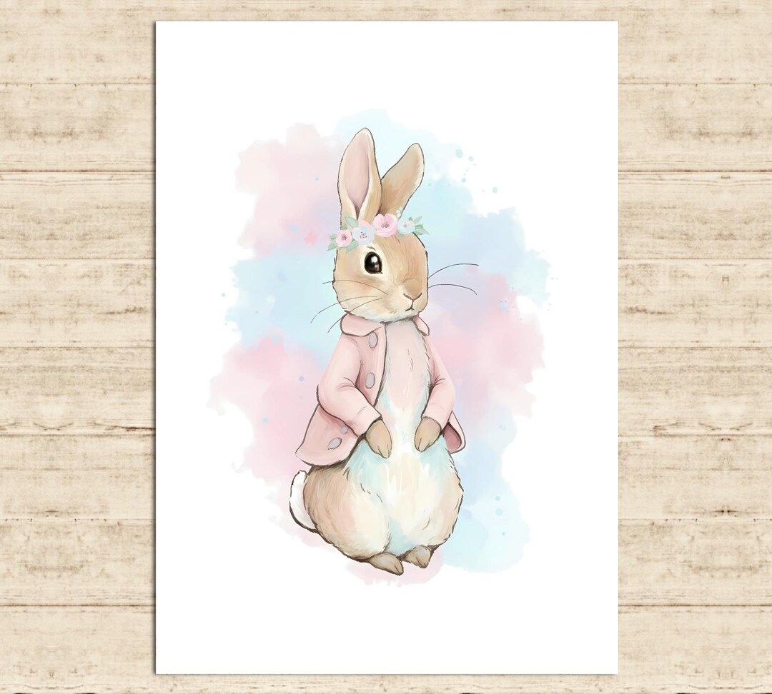 Flopsy Rabbit Printable Flopsy Nursery Poster Beatrix Potter Character Peter Rabbit Pink-blue ...