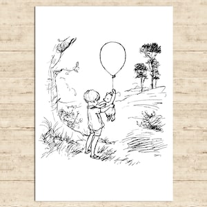 Winnie the Pooh and Christopher Robin Poster Classic Vintage Printable Nursery Print Gift Baby Room Art Wall Decor Instant Digital Download