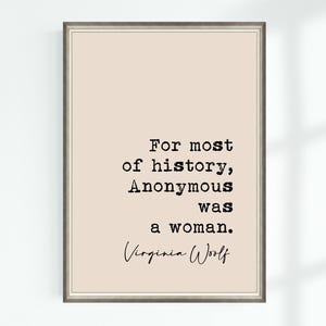 Virginia Woolf Quote Print For most of history, Anonymous was a woman ... Famous Quotes Poster Wall Art Printable Decor Download