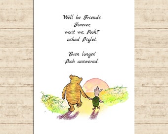 We'll be Friends Forever, won't we, Pooh?... Winnie the Pooh Quote Color Printable Kids Wall Art Decor Download