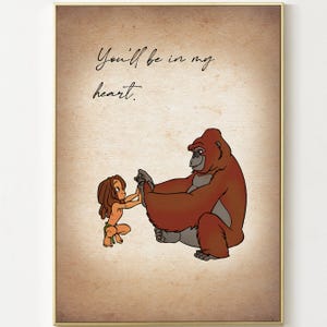You&#39;ll be in my heart ... Tarzan Print Tarzan and Kala Poster Princess Poster Nursery Kids Room Wall Decor Printable Download