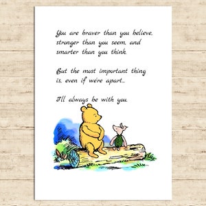 You are braver than you believe, stronger than you seem, and smarter... Winnie the Pooh Quote Color Poster Nursery Baby Decor Download