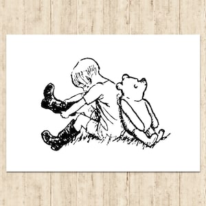 Winnie the Pooh and Christopher Robin Poster Classic Vintage Printable Nursery Print Gift Baby Room Art Wall Decor Instant Digital Download