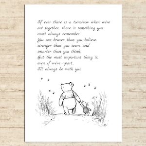 Si jamais il y a un lendemain où nous ne sommes pas ensemble... Winnie l’ourson Citation Affiche Cadeau Imprimer Nursery Baby Decor Télécharger