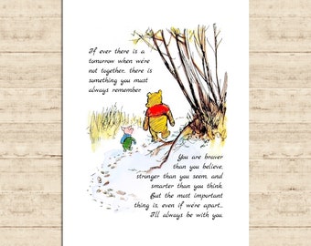 If ever there is a tomorrow when we're not together... Winnie the Pooh Quote Poster Color Printable Nursery Wall Art Decor Download