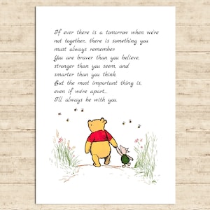 Si jamais il y a un lendemain où nous ne sommes pas ensemble... Winnie l'ourson citation couleur imprimable chambre de bébé décoration d'intérieur téléchargement