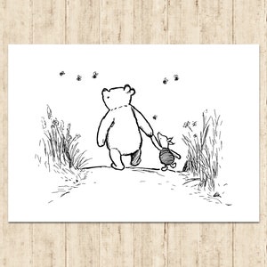 Winnie the Pooh y Piglet cartel clásico vintage imprimible vivero impresión regalo bebé habitación arte pared decoración descarga digital instantánea