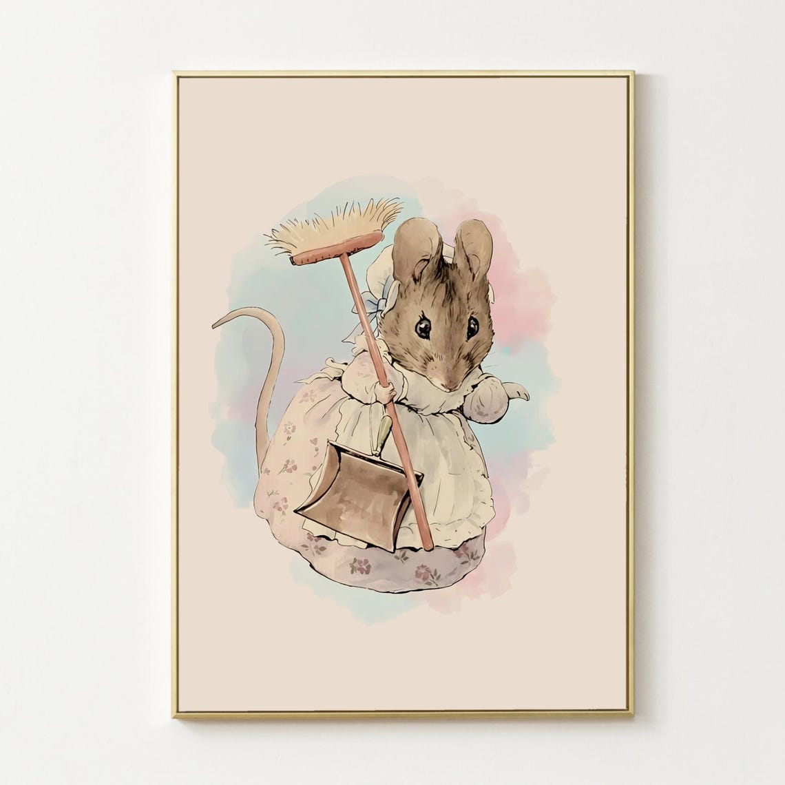 Mouse With Broom Watercolor Poster Beatrix Potter Character Peter ...