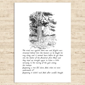 The wind was against them now, and Piglet&#39;s ears..Supposing a tree ...Winnie the Pooh Quote Poster Gift Print Nursery Baby Decor Download