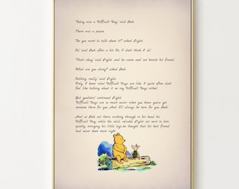 Today was a difficult day, said Pooh.... Do you want to talk about it? asked Piglet... Winnie the Pooh Quote Color Poster Vintage Decor 3021