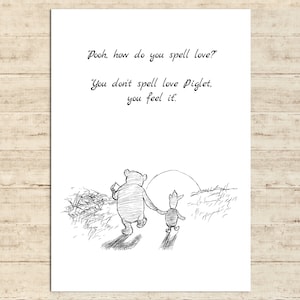 Poeh, hoe schrijf je liefde? Je spelt niet... Winnie de Poeh Quote Poster Gift Print Nursery Baby Decor Download